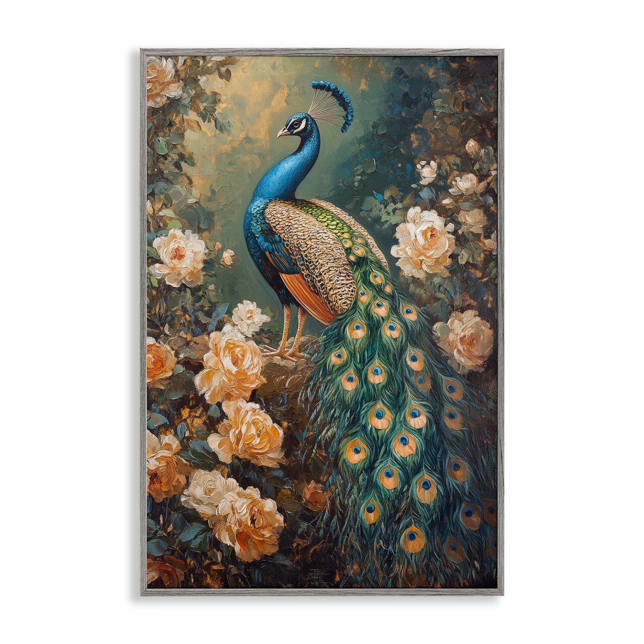 Stupell Industries Blue Morris Inspired Peacock Framed Giclee, design by Petal Prints Design